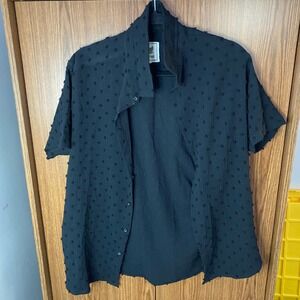 Campus‎ Sutra Button Down Shirt Mens Large Black Textured Swiss Dot Short Sleeve